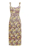Markarian Nina Floral Brocade Corset Midi Dress In Yellow