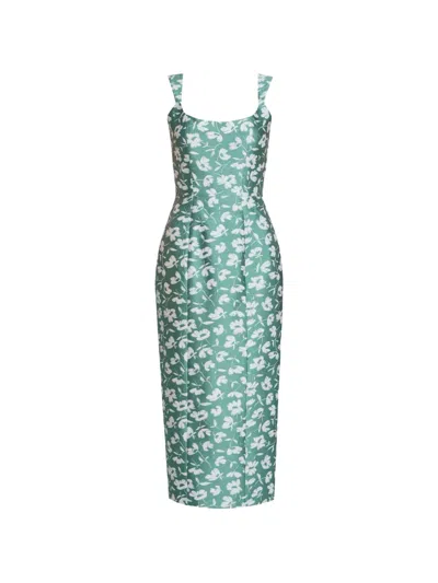Markarian Numa Floral-brocade Corset Midi Dress In Green