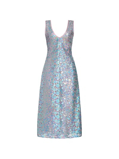 Markarian Odette Iridescent Paillette Midi Dress In Blue