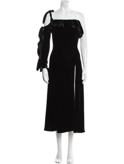 Pre-owned Markarian One-shoulder Midi Length Dress In Black
