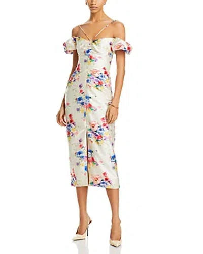 Markarian Palma Beaded Floral Off-shoulder Ruched Midi Dress In Multi