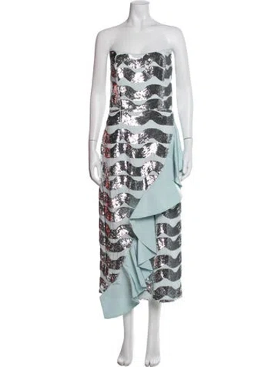 Pre-owned Markarian Patterned Midi Length Dress In Blue