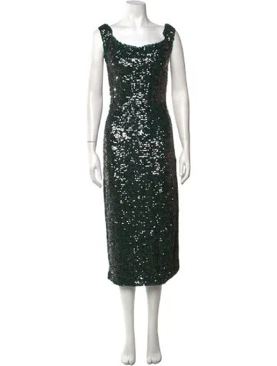 Pre-owned Markarian Patterned Midi Length Dress In Green