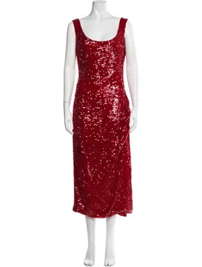 Pre-owned Markarian Patterned Midi Length Dress In Red