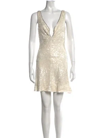 Pre-owned Markarian Patterned Mini Dress In White