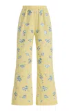 Markarian Pauline Cropped Embroidered-cotton Flared Pants In Yellow