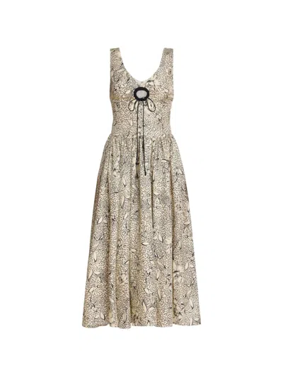 Markarian Penelope Floral-print Keyhole Midi Dress In Gray