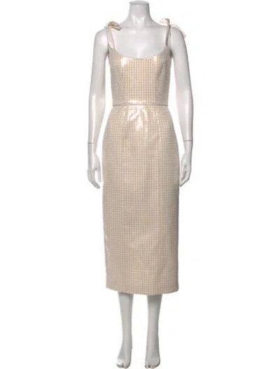 Pre-owned Markarian Plaid Print Midi Length Dress In Neutrals