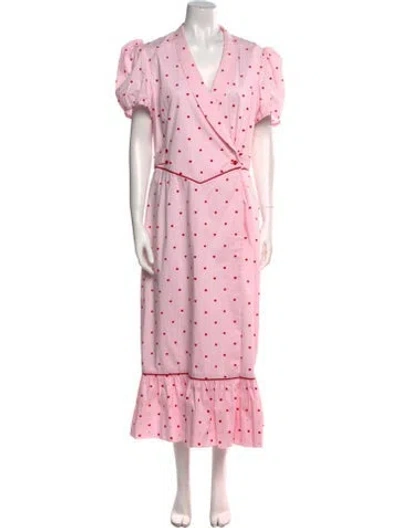 Pre-owned Markarian Polka Dot Print Long Dress In Pink