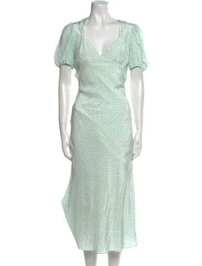Pre-owned Markarian Polka Dot Print Midi Length Dress In Green