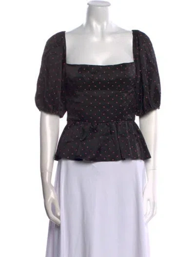 Pre-owned Markarian Polka Dot Print Square Neckline Crop Top In Black