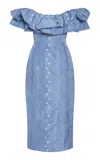 Markarian Polly Off-the-shoulder Ruffled Taffeta Midi Dress In Animal Print
