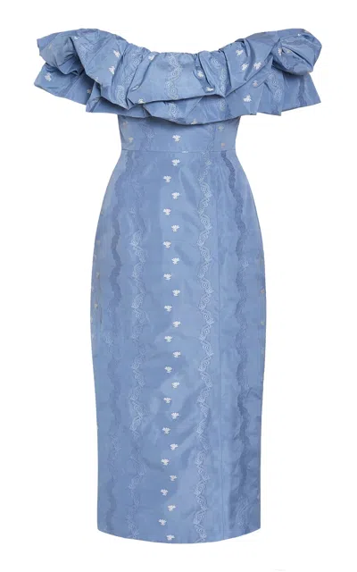 Markarian Polly Off-the-shoulder Ruffled Taffeta Midi Dress In Animal Print