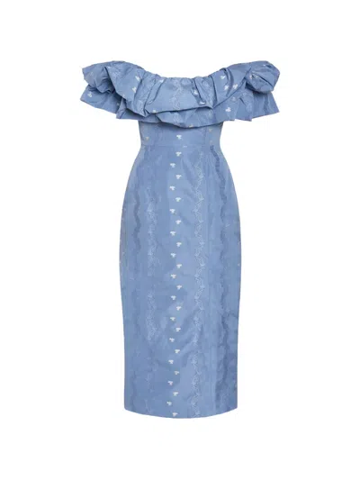 Markarian Pollyanna Ruffled Off-the-shoulder Midi Dress In Blue