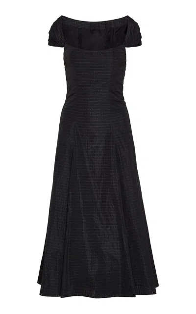 Markarian Portia Taffeta Midi Capelet Dress In Black