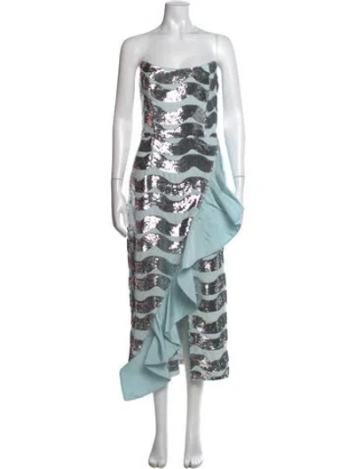 Pre-owned Markarian Printed Midi Length Dress In Blue