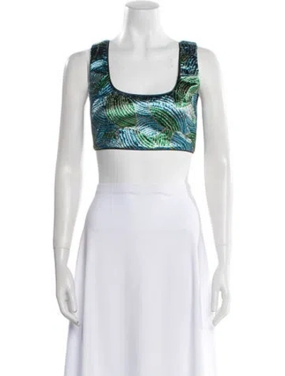 Pre-owned Markarian Printed Square Neckline Crop Top