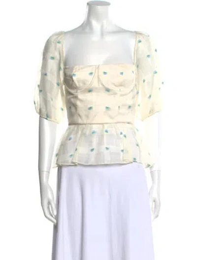 Pre-owned Markarian Printed Square Neckline Crop Top In Multi