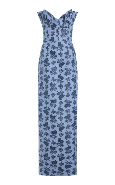 Markarian Rita Pleated Ruffle Column Gown In Floral