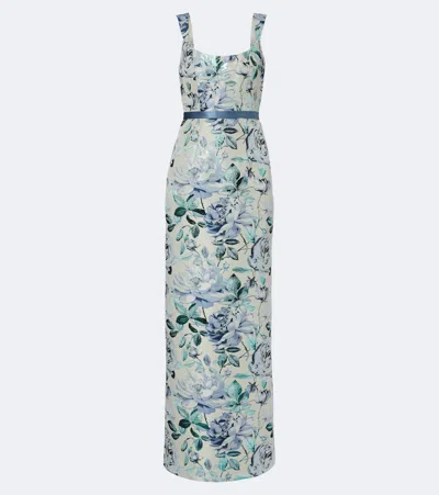 Markarian Robin Belted Floral Brocade Gown In Blue