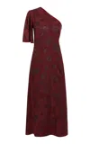 Markarian Ronnie Floral One-shoulder Shift Midi Dress In Red
