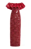 Markarian Rowan Off-the-shoulder Sequined Column Gown In Red