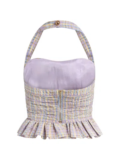 Markarian Ruched Ruffled-hem Halter Top In Purple
