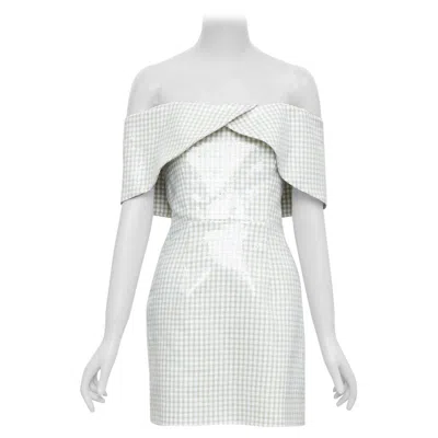 Pre-owned Markarian Runway Regina White Sequin Gingham Cold Shoulder Mini Dress Us0 Xs