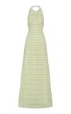 Markarian Sahara Striped-organza Halter Gown In Animal Print