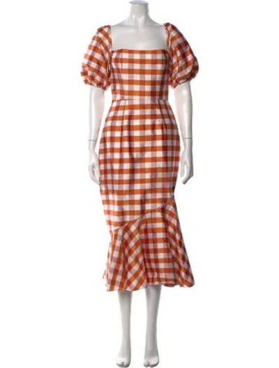 Pre-owned Markarian Silk Midi Length Dress In Orange/purple/white