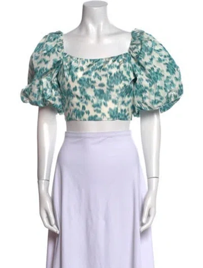 Pre-owned Markarian Silk Printed Crop Top In Green