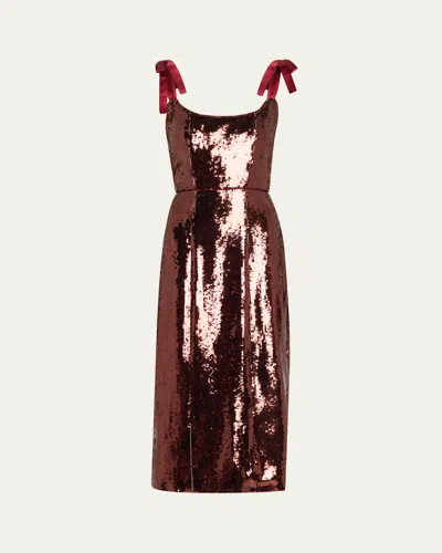 Markarian Sleeveless Sequin Scoop-neck Midi Dress In Maroon