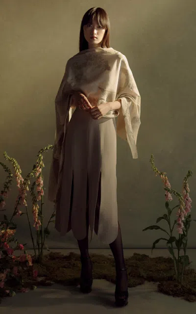Markarian Sonia Satin Floral Print Scarf In Tan