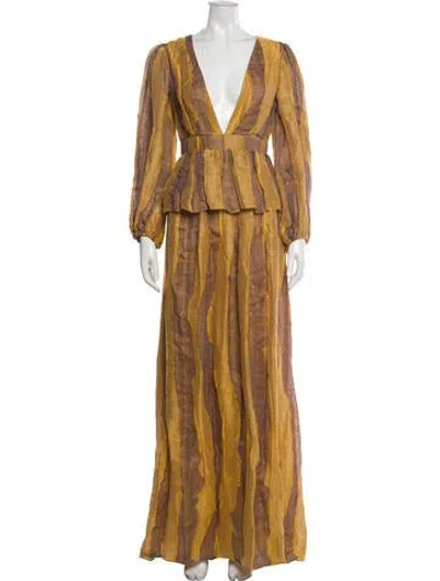 Pre-owned Markarian Striped Long Dress In Brown
