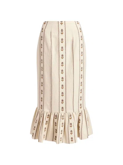 Markarian Suri Floral-stripe Fitted Midi Skirt In Neutral