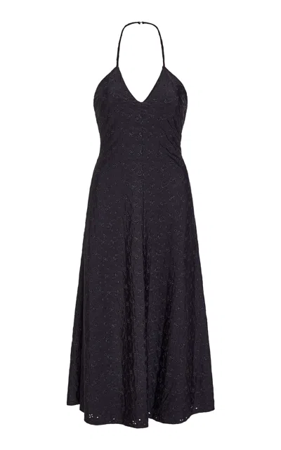 Markarian Sylvette Eyelet Jersey Midi Halter Dress In Black