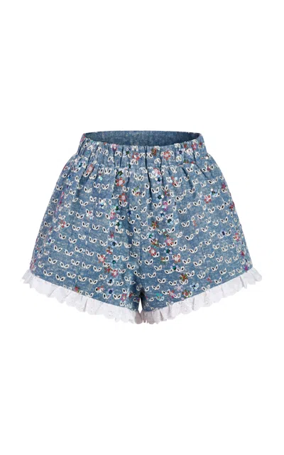 Markarian Thea Sequined Denim Shorts In Blue