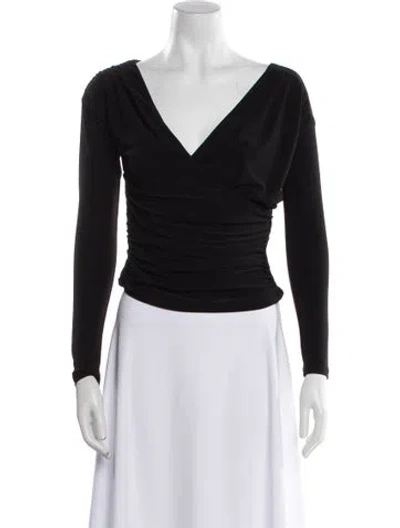 Pre-owned Markarian V-neck Long Sleeve Crop Top In Black