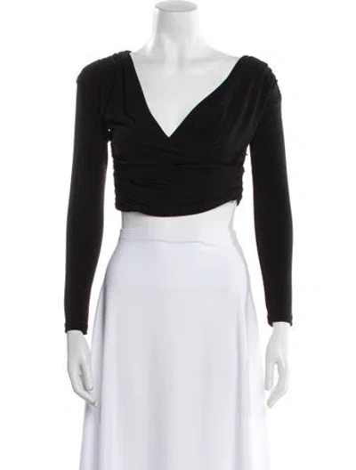 Pre-owned Markarian V-neck Long Sleeve Crop Top In Black