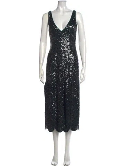 Pre-owned Markarian V-neck Midi Length Dress In Black