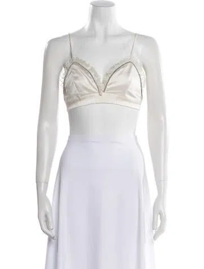 Pre-owned Markarian V-neck Sleeveless Crop Top In Neutral