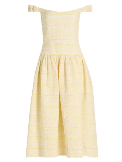 Markarian Georgie Striped Seersucker Off-the-shoulder Midi Dress In Yellow