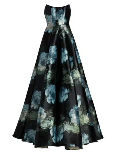 Markarian Women's Laila Floral Metallic Brocade Fit & Flare Strapless Gown In Midnight