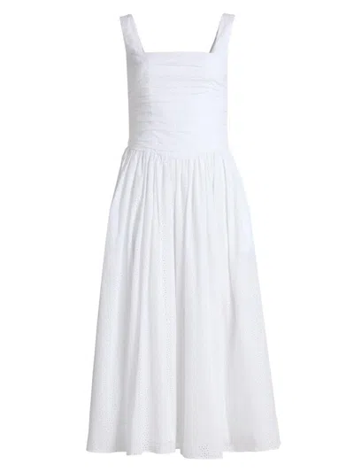 Markarian Women's Maeve Ruched Eyelet Cotton Midi-dress In White
