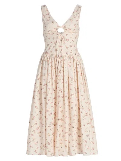 Markarian Women's Penelope Floral Cotton Keyhole Midi-dress In Neutral