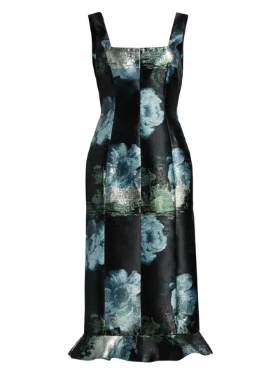 Markarian Women's Tabitha Metallic Floral Brocade Midi-dress In Blue