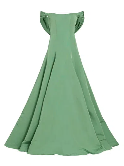 Markarian Women's Vittoria Silk Faille Off-the-shoulder Gown In Leaf Green