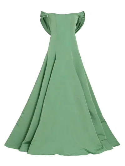 markarian green dress Markarian Women's Vittoria Silk Faille Off-the-shoulder Gown In Leaf Green