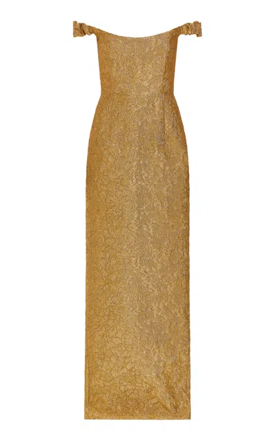 Markarian Yolanda Brocade Off-the-shoulder Column Gown In Gold