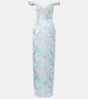 Markarian Yolanda Floral Off-shoulder Brocade Gown In Blue